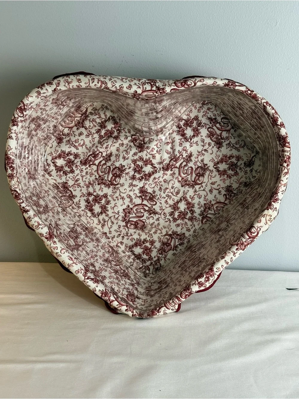 Longaberger 1999 Heart Basket Set w Liner Protector Love Treasures USA
